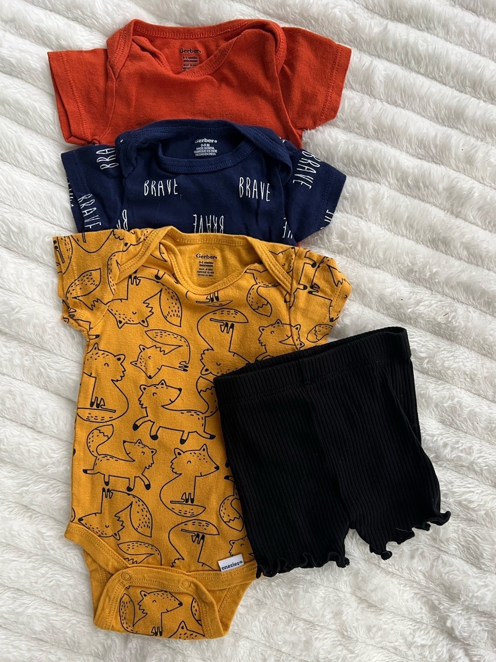 Gerber Baby Boy 0-3M Onesie Bundle + Old Navy Shorts | Fox Print Brave Set